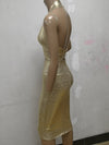 High Quality Gold 2 Pieces Set Knee Length Rayon Bandage Dress Evening Party Bodycon Dress - Sabreeonline