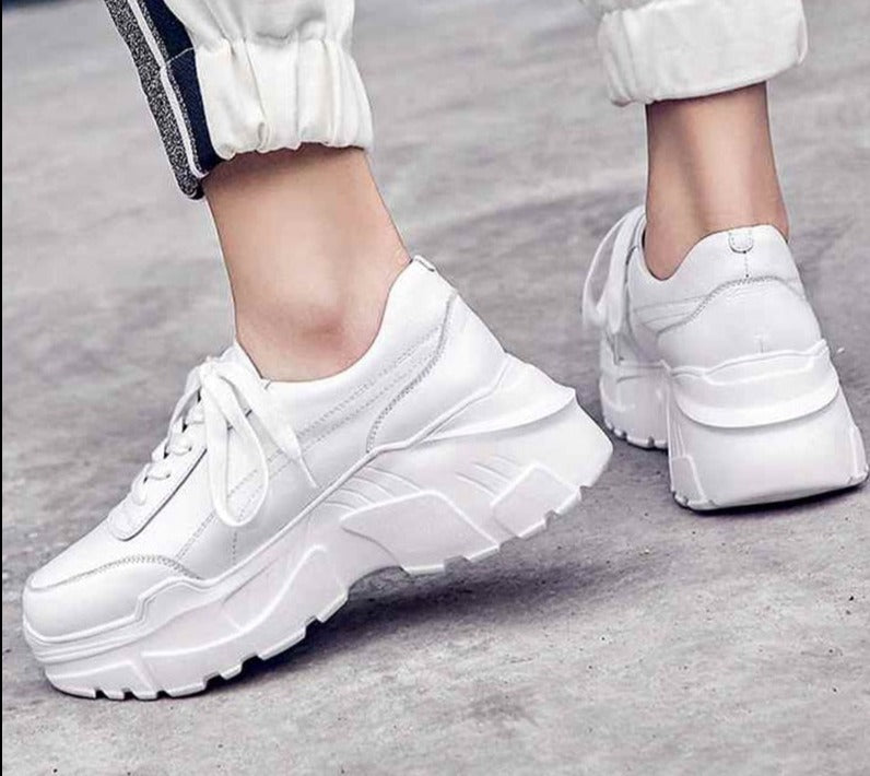 Full Grain Leather White Sneakers - Sabreeonline