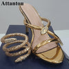 Sexy Gold Snake Ankle Wrap High Heel Gladiator Sandals Woman Summer Open Toe Party Dress Shoes - Sabreeonline