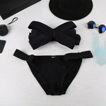 Women Black Sexy Swim Wear Solid Swimwear Brazilian Bikini Big Bow Bandeau Beach Wear Halter Swimsuit Push Up Bathing Suit - Sabreeonline