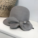 Bucket Basin of Bowknot Pearl Wool Hat - Sabreeonline