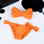 Women Black Sexy Swim Wear Solid Swimwear Brazilian Bikini Big Bow Bandeau Beach Wear Halter Swimsuit Push Up Bathing Suit - Sabreeonline