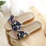 Suihyung Women Flax Slippers Summer Casual Slides Beach Shoes Ladies Indoor Linen Slippers Bohemia Floral Bow Flip Flops Sandals - Sabreeonline