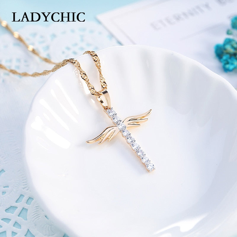 Angel Wings Cross Pendant Necklace - Sabreeonline