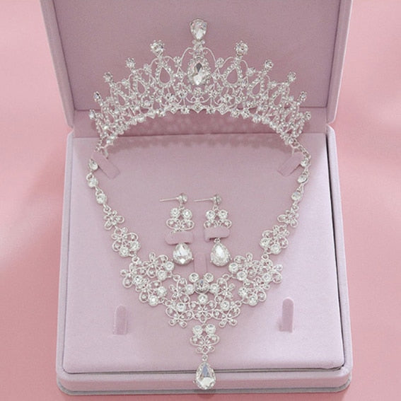 Sets Tiara Crown Earring Necklace Bride Women - Sabreeonline