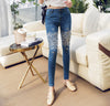 Women&#39;s Blue Jeans Women 2021 Boyfriend Denim Style Skinny Stretch  Casual Pants Sequin Pattern Trousers Vintage Jeans - Sabreeonline