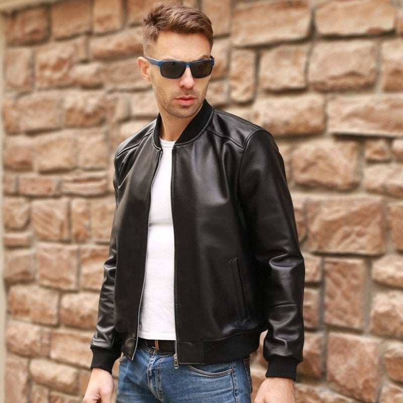 Large Size 5XL Sheepskin Slim Aviation Genuine Leather Bomber Jacket Men Real Leather Flights Jacket Black Aviator Pilot Coats - Sabreeonline