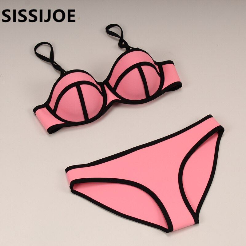 New Push up neoprene bikini set women  Gold Silver sexy swimsuit padded swimwear bathing suit biquini - Sabreeonline