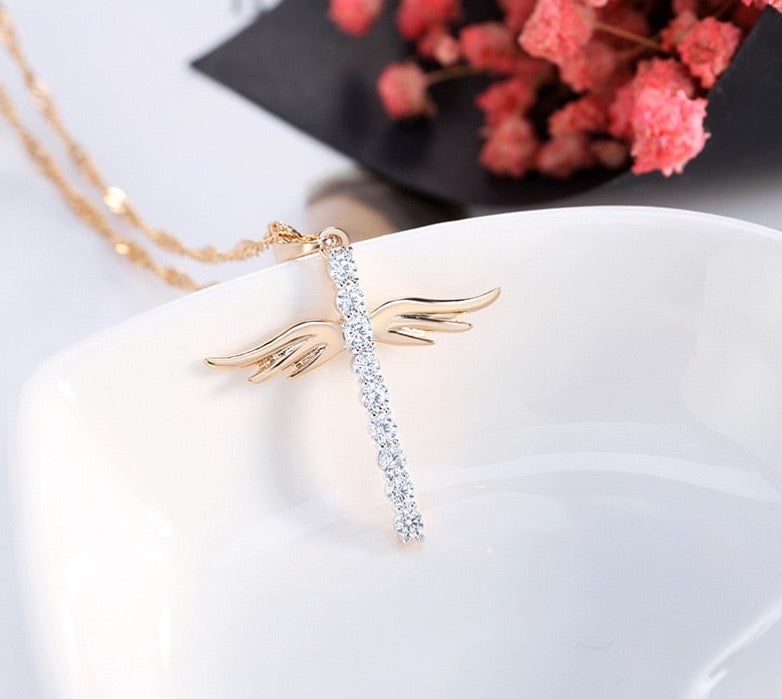 Angel Wings Cross Pendant Necklace - Sabreeonline