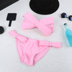 Women Black Sexy Swim Wear Solid Swimwear Brazilian Bikini Big Bow Bandeau Beach Wear Halter Swimsuit Push Up Bathing Suit - Sabreeonline