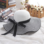 Wind Black White Striped Bowknot Summer Sun Hat - Sabreeonline