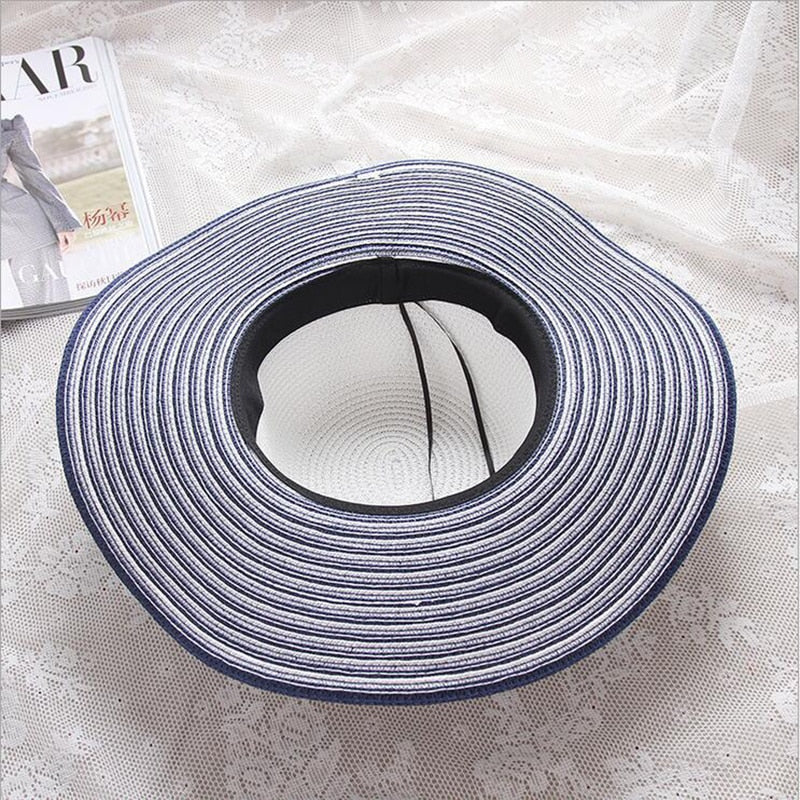 Wind Black White Striped Bowknot Summer Sun Hat - Sabreeonline