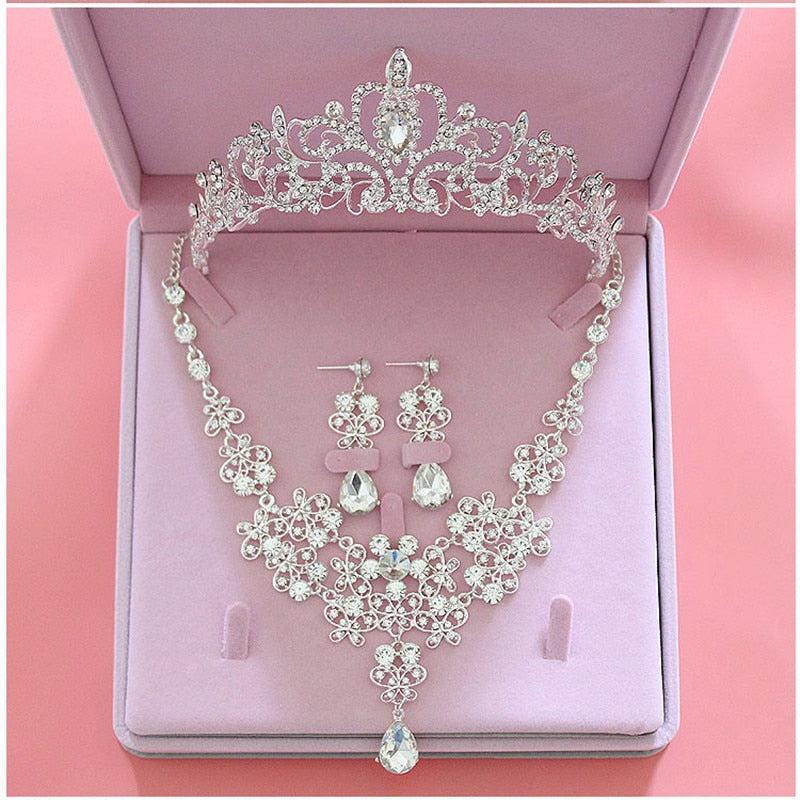 Sets Tiara Crown Earring Necklace Bride Women - Sabreeonline