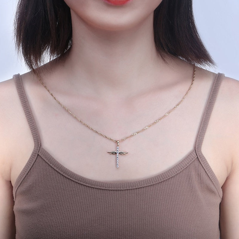 Angel Wings Cross Pendant Necklace - Sabreeonline