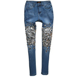Women&#39;s Blue Jeans Women 2021 Boyfriend Denim Style Skinny Stretch  Casual Pants Sequin Pattern Trousers Vintage Jeans - Sabreeonline