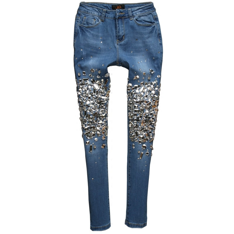 Women&#39;s Blue Jeans Women 2021 Boyfriend Denim Style Skinny Stretch  Casual Pants Sequin Pattern Trousers Vintage Jeans - Sabreeonline