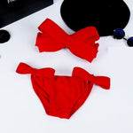 Women Black Sexy Swim Wear Solid Swimwear Brazilian Bikini Big Bow Bandeau Beach Wear Halter Swimsuit Push Up Bathing Suit - Sabreeonline