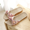 Suihyung Women Flax Slippers Summer Casual Slides Beach Shoes Ladies Indoor Linen Slippers Bohemia Floral Bow Flip Flops Sandals - Sabreeonline