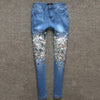 Women&#39;s Blue Jeans Women 2021 Boyfriend Denim Style Skinny Stretch  Casual Pants Sequin Pattern Trousers Vintage Jeans - Sabreeonline