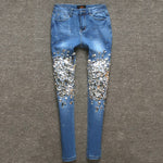 Women&#39;s Blue Jeans Women 2021 Boyfriend Denim Style Skinny Stretch  Casual Pants Sequin Pattern Trousers Vintage Jeans - Sabreeonline