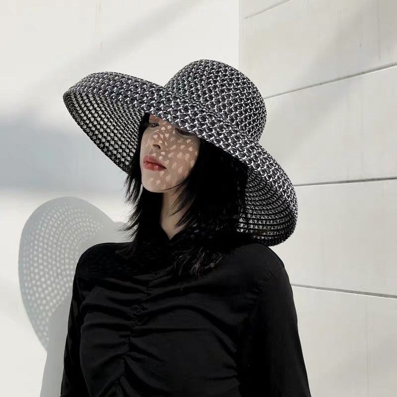 Retro Round Top Big Straw Hat - Sabreeonline