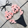 Solid Black Swimsuit Women Low Waist Bikini Set with Flower Decoration Beach Swimwear Bathing Suit S-XL - Sabreeonline