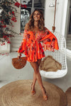 Women Long Sleeve Printed Min Dress Vintage Fashion - Sabreeonline
