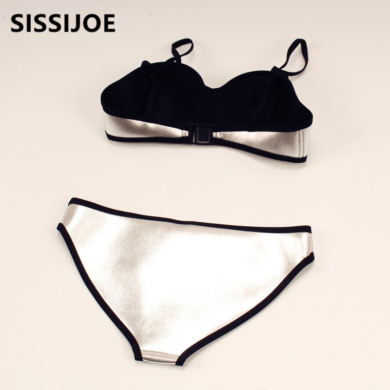 New Push up neoprene bikini set women  Gold Silver sexy swimsuit padded swimwear bathing suit biquini - Sabreeonline
