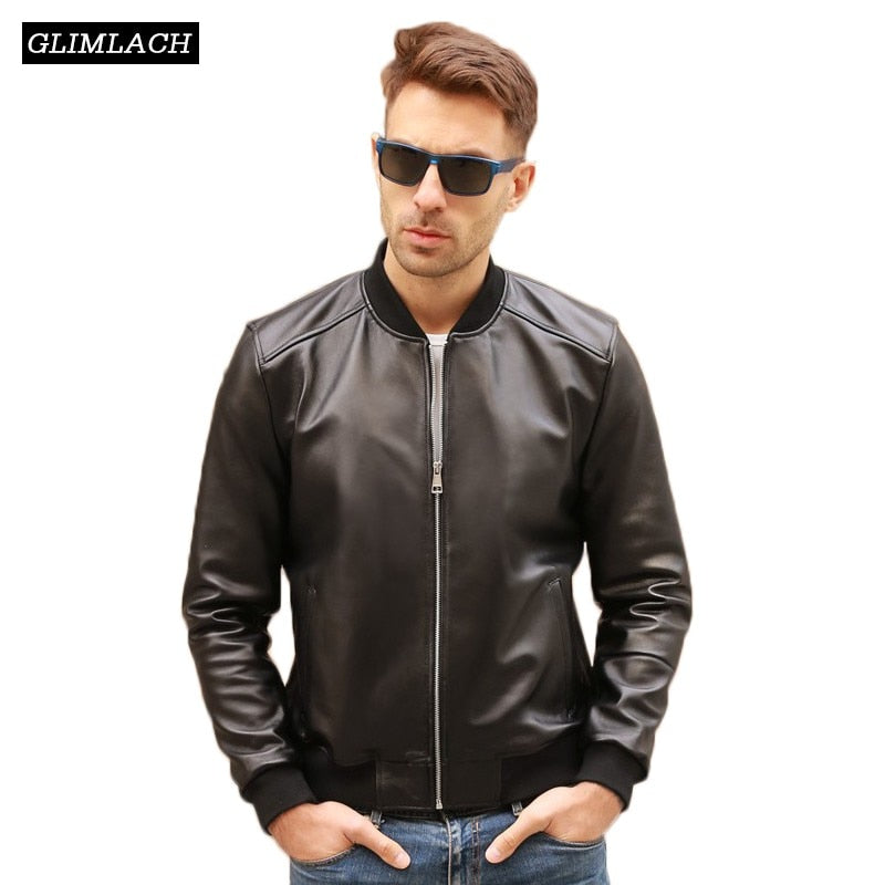 Large Size 5XL Sheepskin Slim Aviation Genuine Leather Bomber Jacket Men Real Leather Flights Jacket Black Aviator Pilot Coats - Sabreeonline