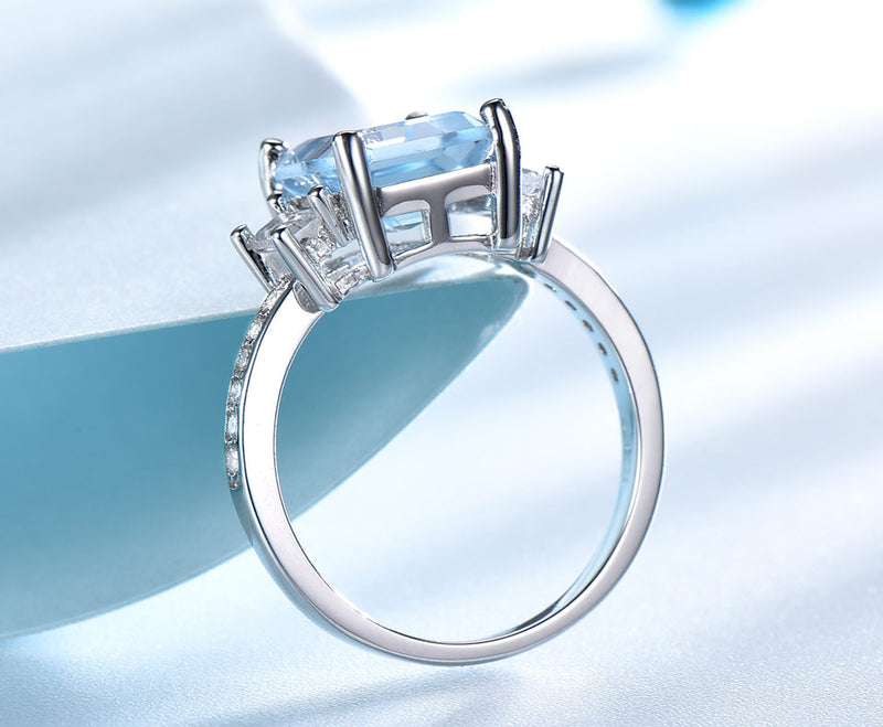 Sets for Women Gemstone Sky Blue Topaz Ring Clip Earrings - Sabreeonline