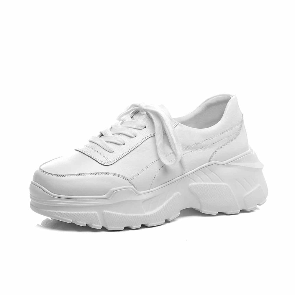 Full Grain Leather White Sneakers - Sabreeonline