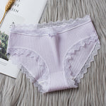 Women's Seamless Cotton Underwear Sexy Low Waist Lace Ruffle Briefs Solid Color Stretch Underpants Breathable Intimates Lingerie - Sabreeonline