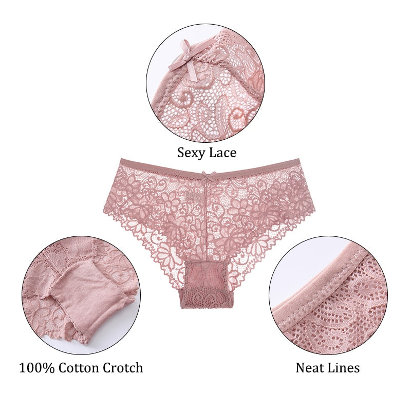 Sexy Panties For Woman Mid Waist Breathable Female Panty Lace Hollow Transparent Briefs Hot Sale Underwear Women BANNIROU - Sabreeonline