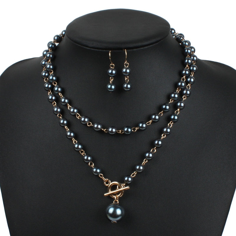 Sets Gold Round Pendant Necklace Earrings Sets - Sabreeonline