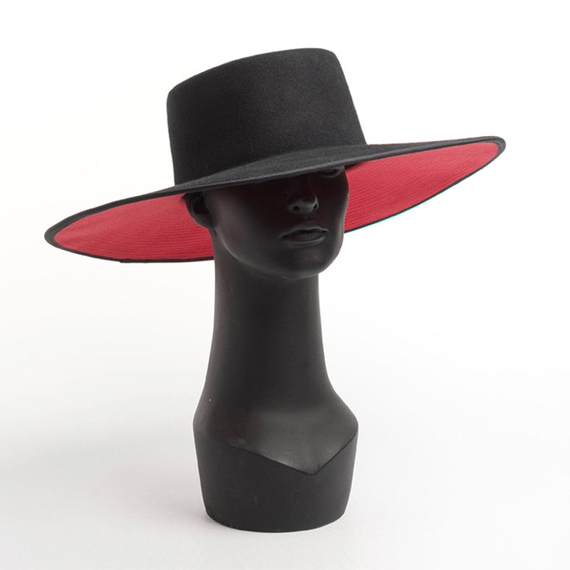 Classical Unisex Wide Brim Splice Two Tone Wool Fedora Hat - Sabreeonline