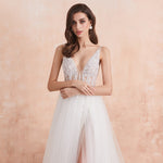 White Ivory Sexy High Splits Beaded Beading Pearls Crystal A Line Backless