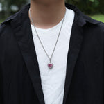THE BLING KING New Peach Heart Pendant Necklace Color Psychedelic HipHop Full Iced Out Cubic Zirconia CZ Stone - Sabreeonline