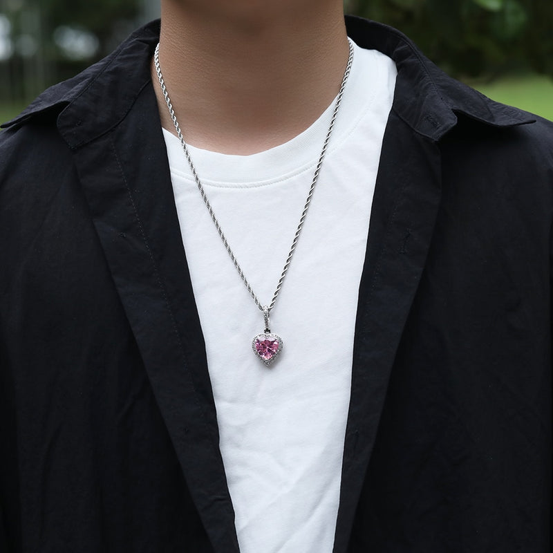THE BLING KING New Peach Heart Pendant Necklace Color Psychedelic HipHop Full Iced Out Cubic Zirconia CZ Stone - Sabreeonline