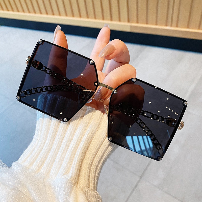 Oversize Women Vintage Rivet Square Elegant Shades - Sabreeonline