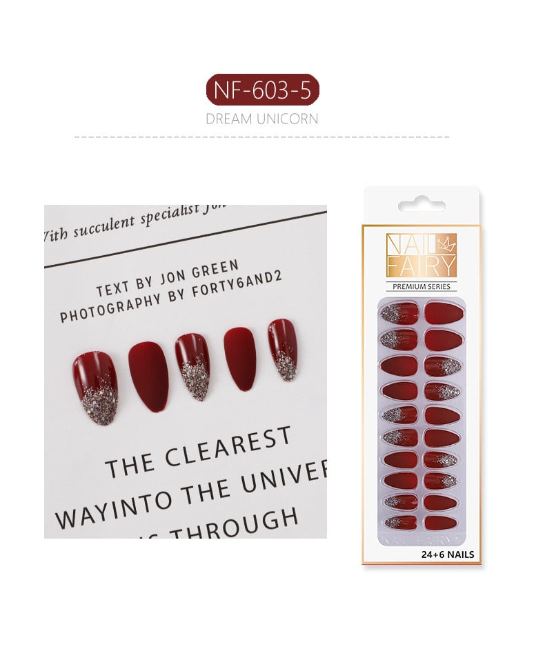 Set Shiny Matte Nail Tips with Designs Reusable Press - Sabreeonline