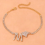 Letter Heart Rhinestone Anklet Chain Double Layer - Sabreeonline