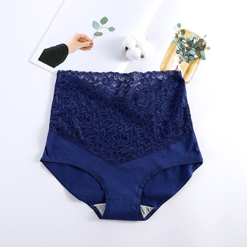 V-neck High Waist Underwear Women Cotton Lace Panties Hot Temptation Girls Belly Briefs - Sabreeonline