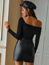 Black PU Leather Mini Skirt High Waist - Sabreeonline