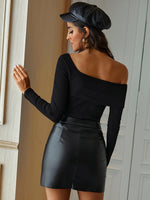 Black PU Leather Mini Skirt High Waist - Sabreeonline