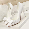 Korean Fashion Women&#39;s Shoes Wedding Bow High Heels Stiletto Heels Shallow Pointed Head Side Empty Thin Shoes