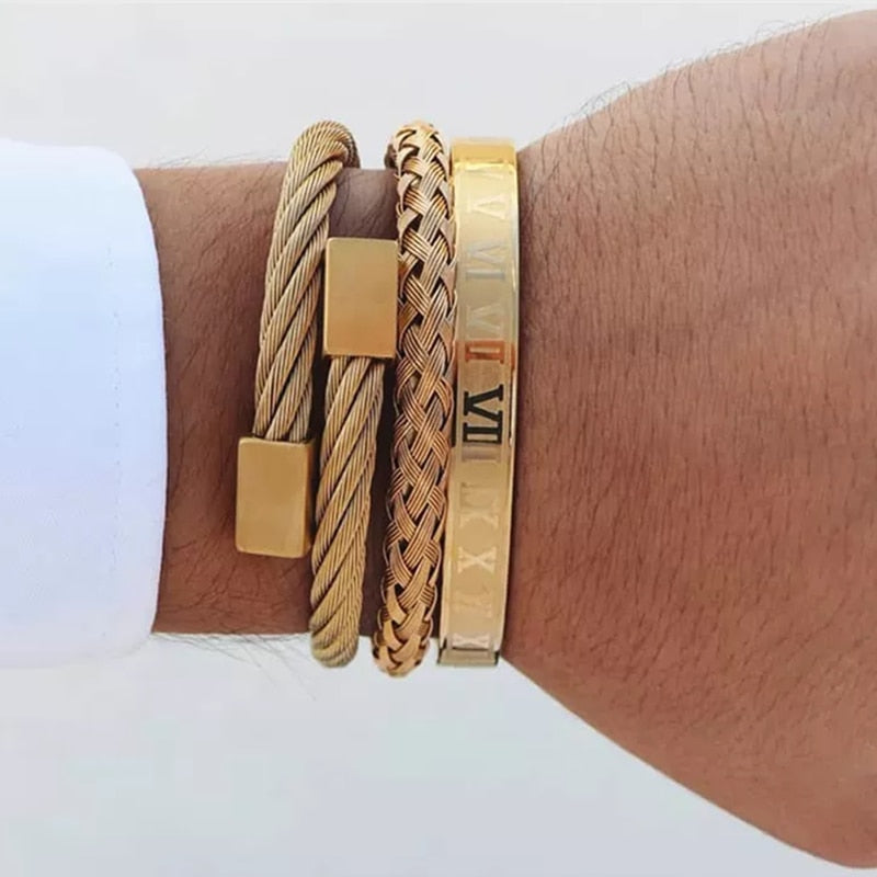 Luxury Roman Number Charm Woven Stainless Steel Bracelet for Men Jewelry - Sabreeonline