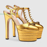 Striped Platform Heel Sandals Women Printed Red Lips Buckle Strap Funky Pumps Round Toe Super High Stiletto Heels Summer Sandals - Sabreeonline
