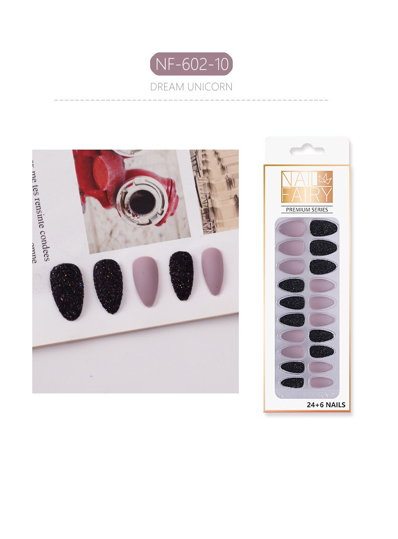 Set Shiny Matte Nail Tips with Designs Reusable Press - Sabreeonline