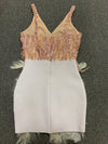 High Quality Pink White Feathers Rayon Bandage Dress Elegant Night Club Party Dress Vestidos - Sabreeonline