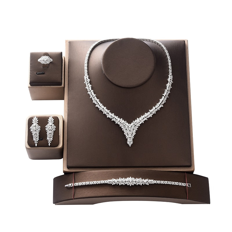 Bridal Necklace Earrings Ring and Bracelet Jewelry - Sabreeonline